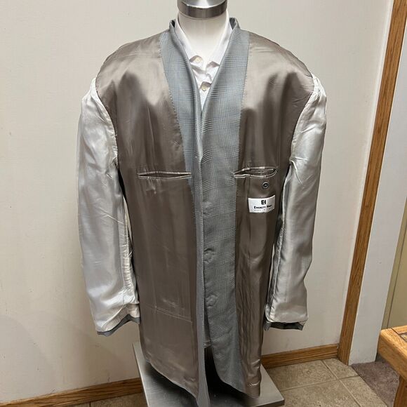 EVERETT HALL Gray Blue Plaid Windowpane 48L Wool Silk Big n Tall Italy - Picture 6 of 10